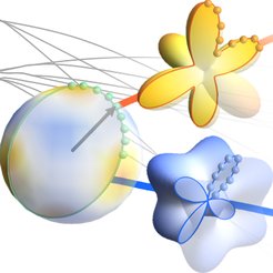 Abstract representation of molecular structures with colorful gradient shapes connected by lines, suggesting interaction or network.