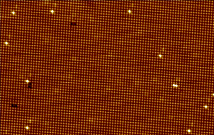 Atomically resolved Si-terminated surface of YbRh2Si2, area 20 x 39 nm2