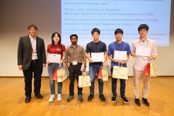 M.O. Ajeesh (third from left) got the prize for his poster entitled ‘Interplay of structure and magnetism in LuFe4Ge2’.