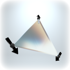 Triangular prism with smooth, translucent surface and gradient colors. Three black arrows indicate movement or direction, set against a light background.