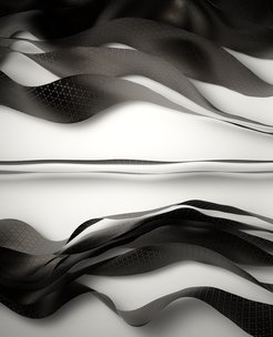 An artistic representation of band dispersions for a given material. Black ribbons represent different bands, while the vertical axis is kinetic energy. At the center we have two flat bands originating from the unique kagome structure of the material.
